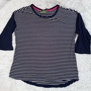 LRL Lauren Active Womens Shirt Blue Stretch Tee Top‎ Stripes Casual Comfort M